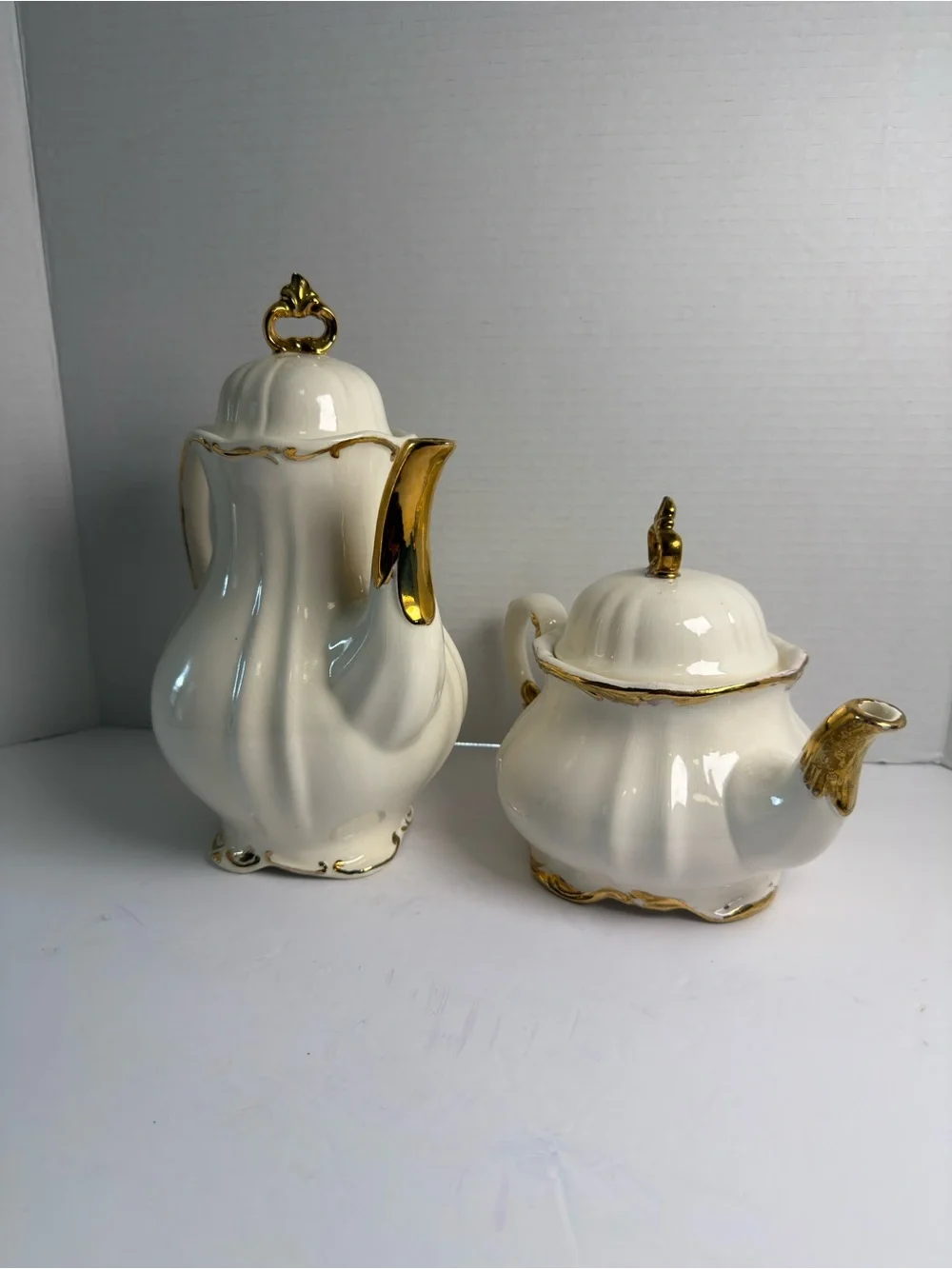 Elegant Cream and Gold Porcelain Set - Decorative Teapot and Coffee Pot vintage